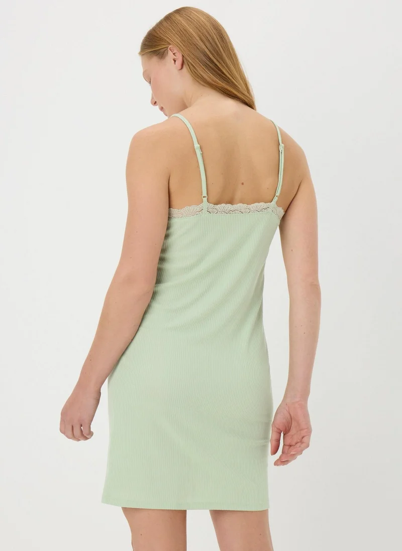 Matalan Green Ribbed Lace Chemise