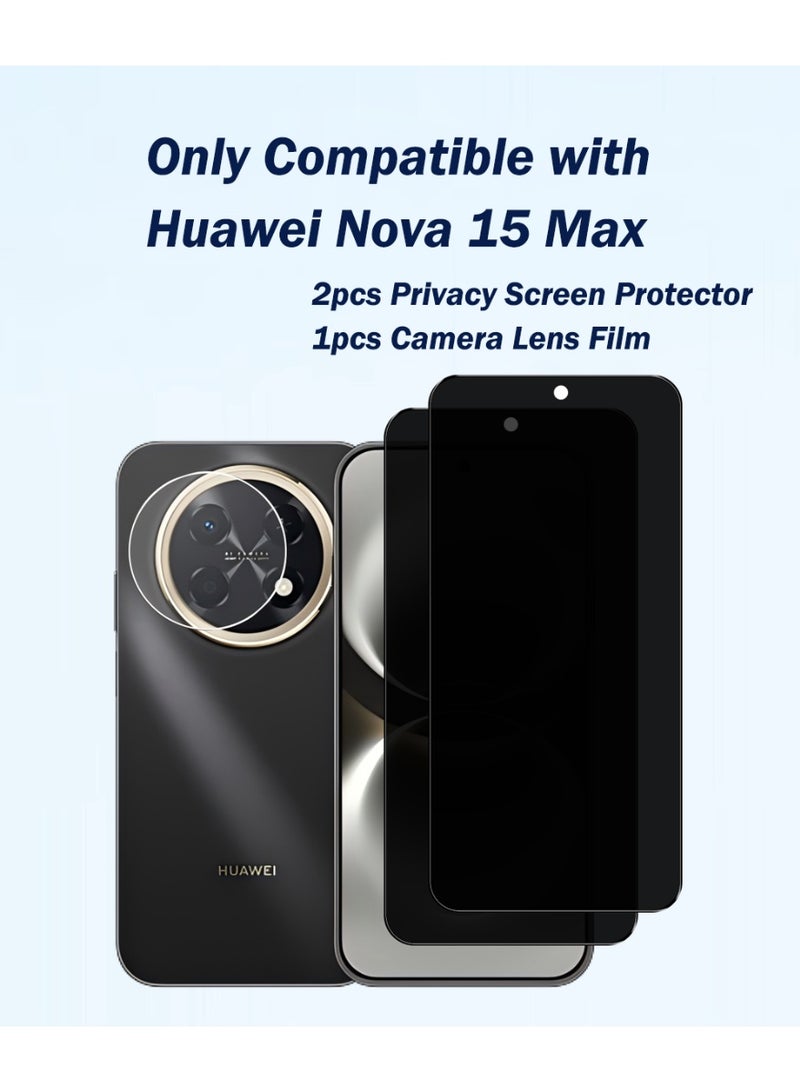 Yunpy [2+1 Packs] for Huawei Nova 15 Max Privacy Tempered Glass Screen Protector with Camera Lens Film, Including 2 Pack Front Privacy Glass and 1 Pack Camera Lens Film, 9H Hardness HD Clear Anti-Scratch Anti-Fingerprint Bubble-Free Case Friendly Screen Protector - Image 2