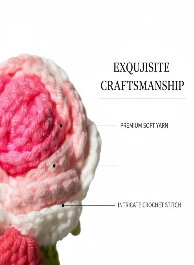 Aiouclay Handmade Crochet Flower Bouquet - Knitted Rose Bucket Arrangement for Mother's Day, Birthday Gift & Home Decor (Pink, with Gift Bag) - Image 4