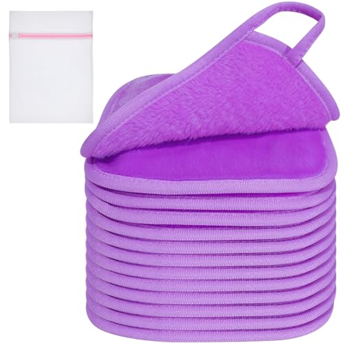 KODAMO Makeup Remover Cloth, Reusable Makeup Remover Pads Washable Travel Bag, Microfiber Makeup Removal Face Wash Cloths with Just Water, 12 Pack/Violet - Image 1