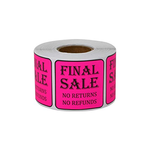 OfficeSmartLabels Final Sale Stickers - No Returns No Refunds - 1.5 x 1.5 Inch Square in Neon Pink for Retail Grocery Clearance Final Sales Garage Yard Sale Rummage Sale Thrift Stores Labels - 300 Labels per Roll - Image 1