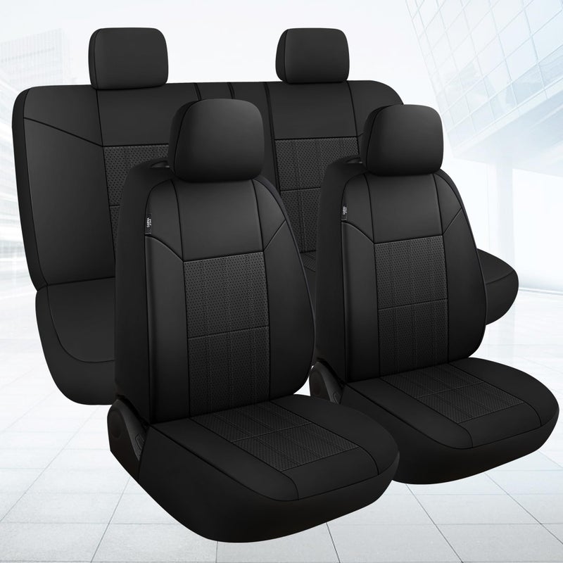 VarCozy Faux Leather Car Seat Covers Full Set Front Seat Covers and Split Rear Bench Seat Covers for Car Universal Seat Covers for SUV Sedan Automotive Interior Covers Airbag Compatible Black