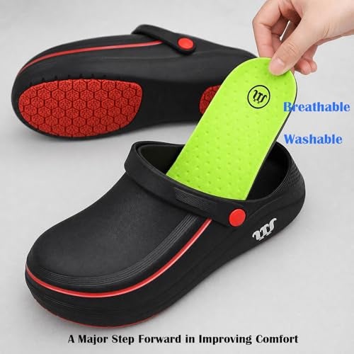 SECHRITE Men's and Women's Work Clogs - Unisex Garden Chef Shoes for Women and Men Non Slip Waterproof Slip on Mules Nurse Kitchen Food Service Restaurant Shoes Zapatos de Chef Cocina Black 37-38 - Image 4
