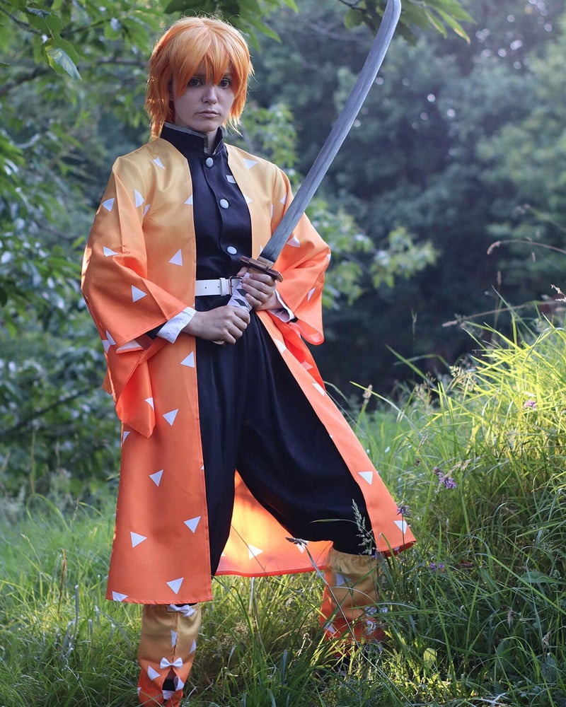Nuoqi Zenitsu Cosplay Outfit Zenitsu Agatsuma Cosplay Costume Anime Kimono Uniform Halloween Costume XS Yellow - Image 2