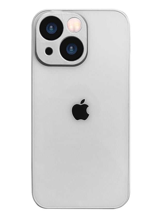 Generic - iPhone 13 Back Cover Tempered Glass With Silicone Rubber Frame For IPhone 13 Case - White - Image 1