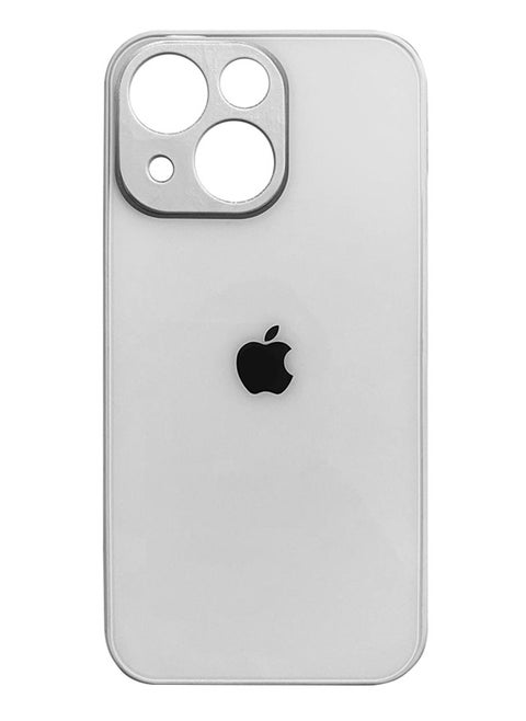 iPhone 13 Back Cover Tempered Glass With Silicone Rubber Frame For IPhone 13 Case - White