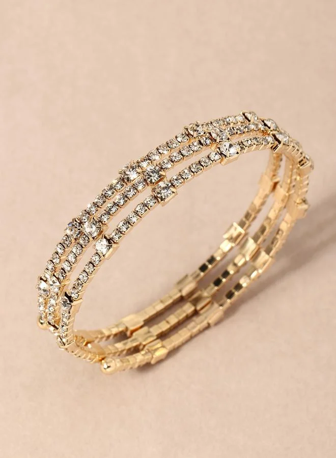 تايك تو Gold Tone Rhinestone Embellished Multistrand Bracelet