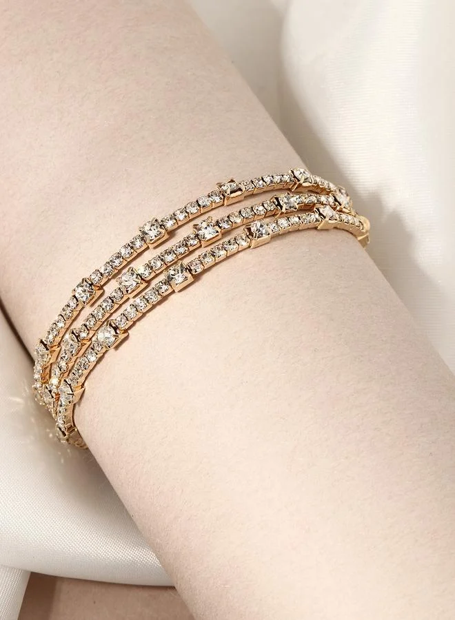 تايك تو Gold Tone Rhinestone Embellished Multistrand Bracelet