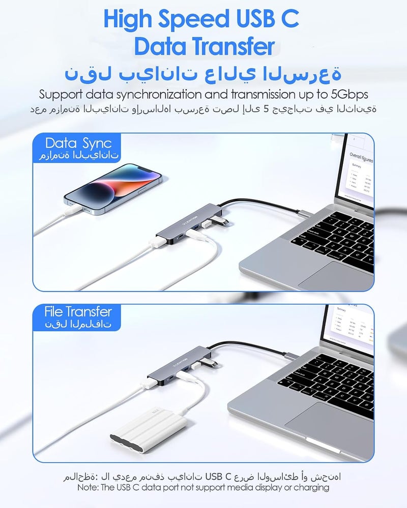 Lention USB C Hub, 6 in 1 USB C to USB Adapter, USB C Multiport Dongle with 4K HDMI, USB C Data Port, USB 3.0, 100W PD Compatible New MacBook Pro/Mac Air, More Type C Devices (CB-CE35s, Space Gray) - Image 3