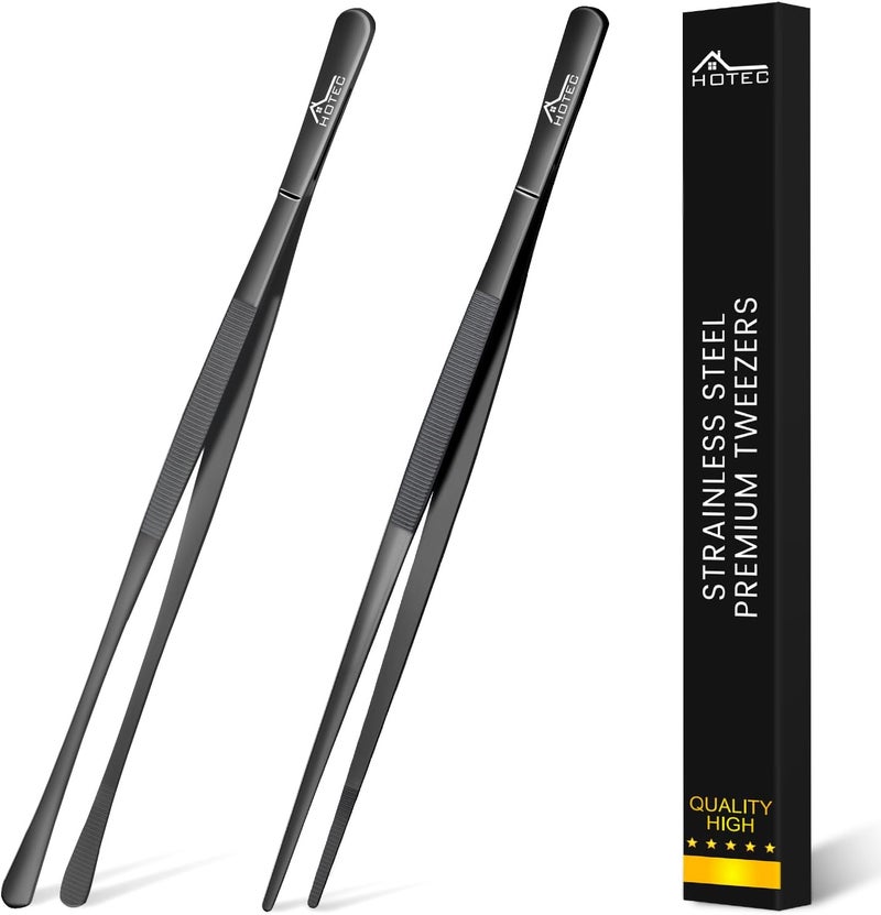 hotec Kitchen Tweezers Tongs Stainless Steel Professional Chef Tweezers, Set of 2-12inch Extra-Long Food Tongs for Cooking,Grill and Baking - Image 1