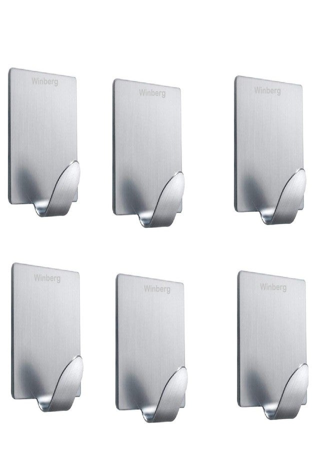 Winberg Adhesive Wall Hooks, Stainless Steel, Pack of 6, Self-Adhesive Hangers for Kitchen, Bathroom, Office HK6 - Image 1