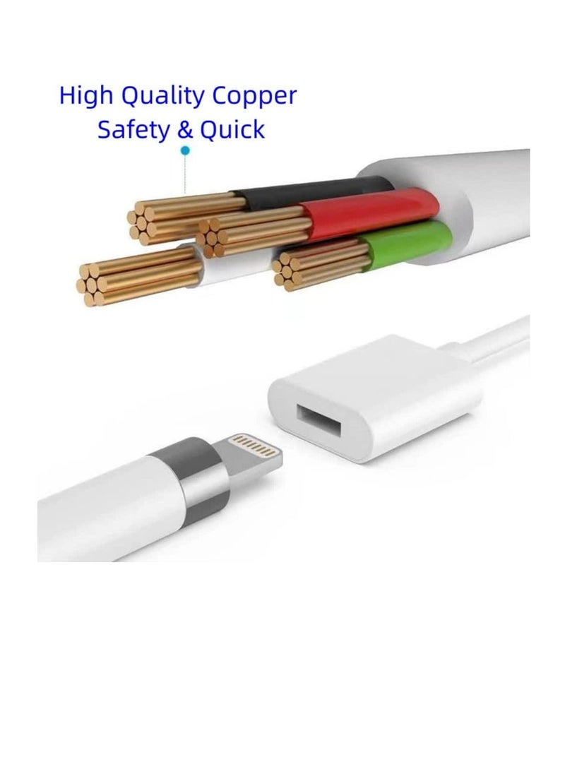 Generic - iPencil Charging Adapter, Compatible with Apple Pencil 1st Generation, 1FT iPencil Accessories for Apple 1 Pen Gen USB A to Ligntning Female Connector, White - Image 1