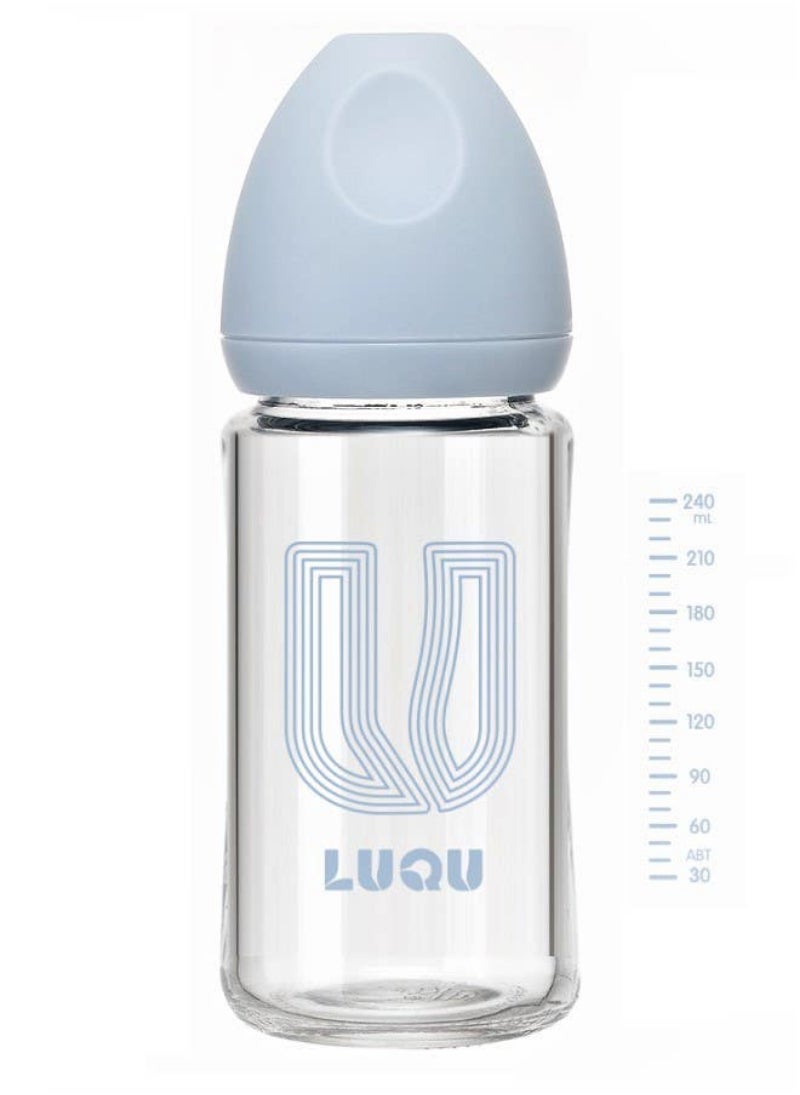 LuQu زجاجة رضاعة لوك واسعة العنق 240 مل زرقاء