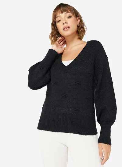 Jacqueline de Yong Recycled V-Neck Knit Pullover