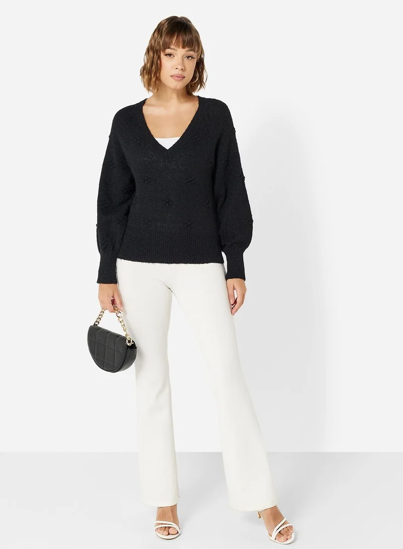 Jacqueline de Yong Recycled V-Neck Knit Pullover