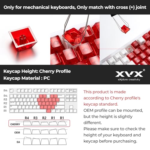 GMKWTL XVX Blank Crystal Transparent Keycaps, PC Material Custom DIY Sweet Heart Keyboard Caps, Backlit Black Candy Keycap Cherry Profile for MX Switches Mechanical Keyboard (21pcs) - Image 3