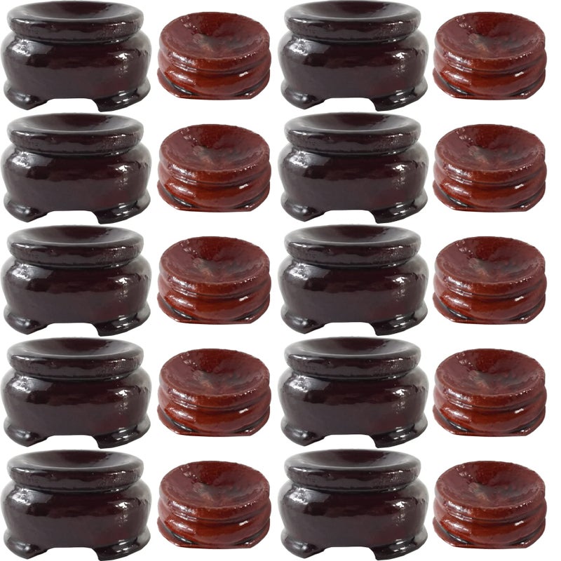 NSBELL 20PCS 2 Sizes Wooden Egg Stands Holders Displays Stand Ball Egg Base for Crystal Ball Sphere Globe Stone Decor Dark Red Color