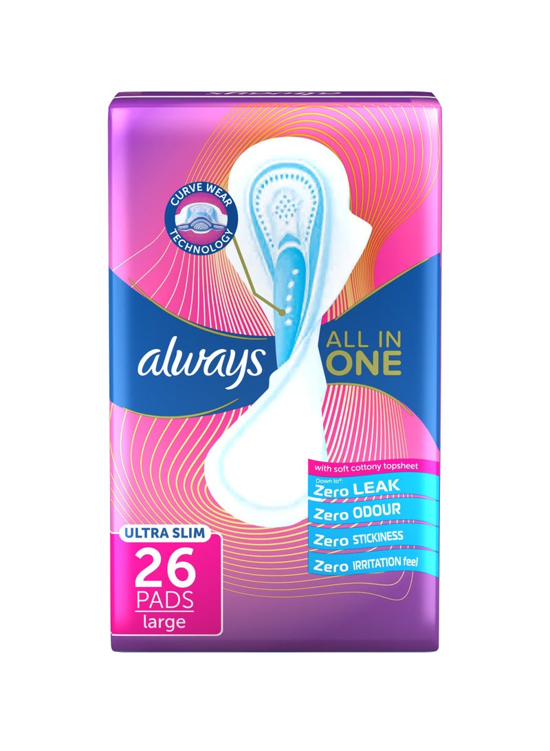 Always Ultra Slim All In One Curvewear Normal With Wings  26 Sanitary Pads - Image 1