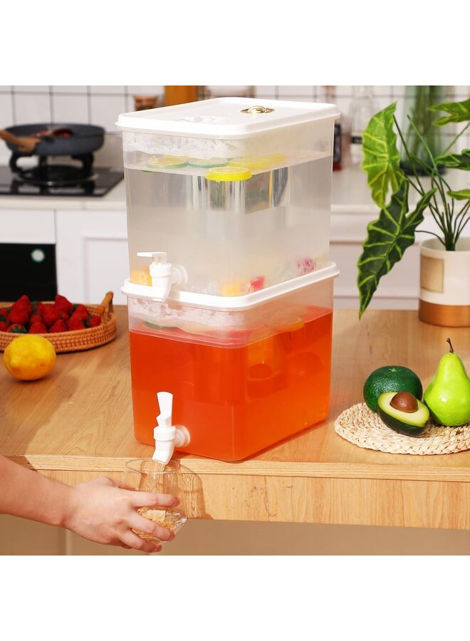 LAMAY 2pcs 10L Drink Dispenser for Fridge with Spigot Water Dispenser Leak Proof Lids Filter Screen Beverage Juice Container Sealed Plastic Lemonade Milk Cold Drink Tea Jug - Image 3