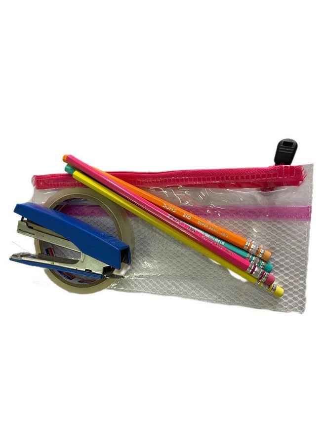 CIRO Large Capacity Transparent Pencil Bag Pouch with Zipper, Portable Makeup Pouch, Case Cute Stationery Bag for Students Girls Adults Office (Pink) - Image 2