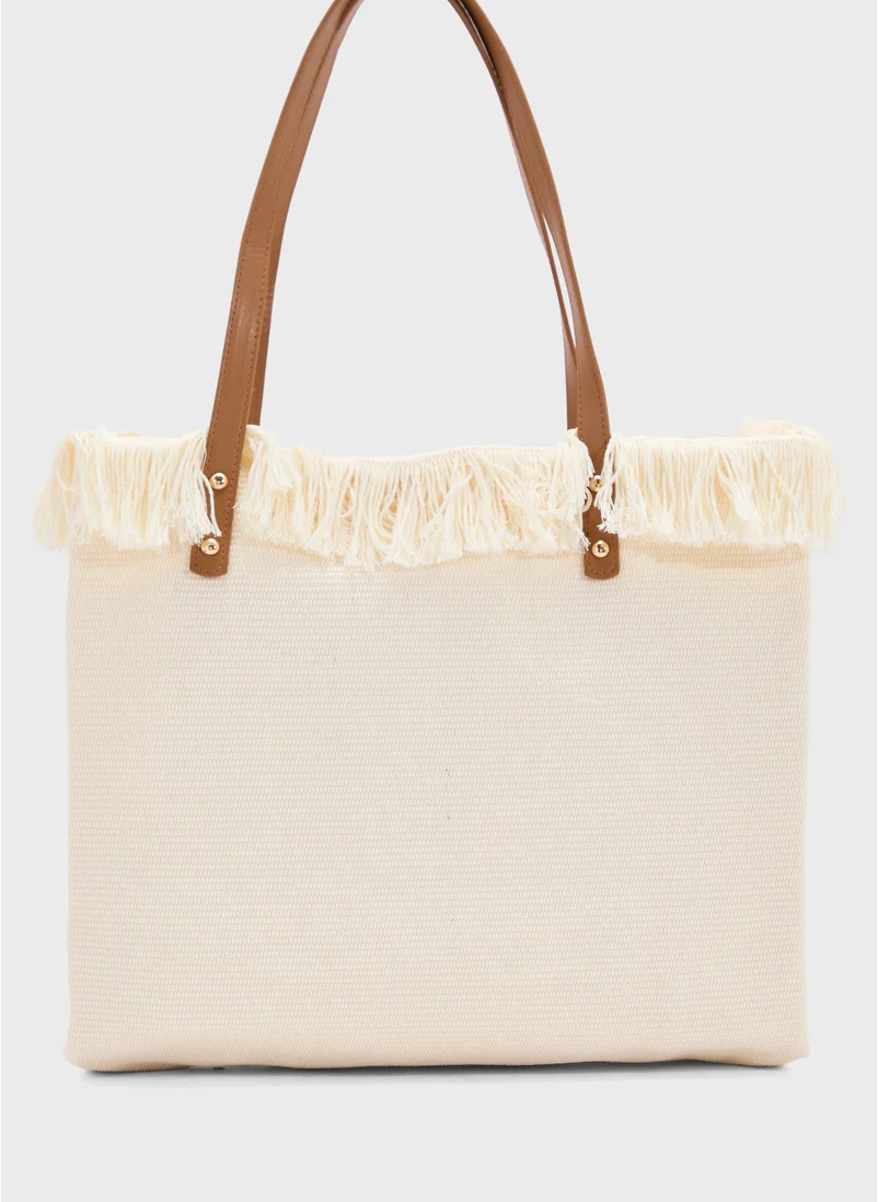 Ginger Frayed Edge Hamsa Canvas Shopper Bag