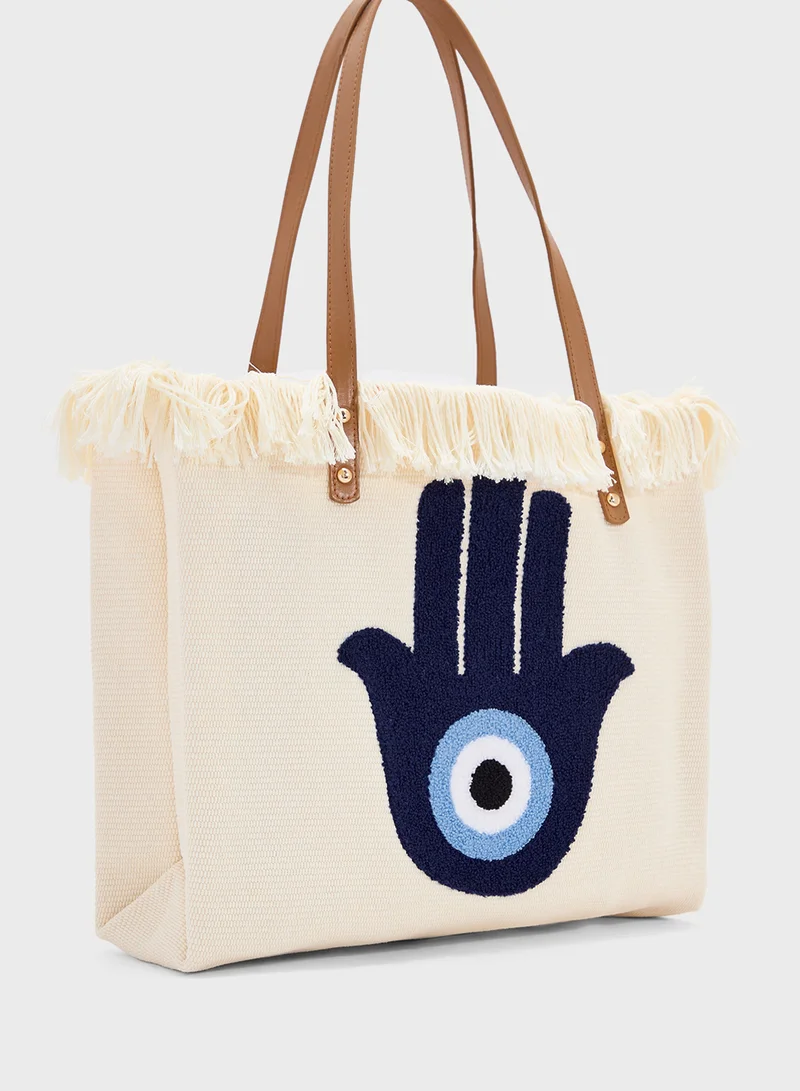Ginger Frayed Edge Hamsa Canvas Shopper Bag