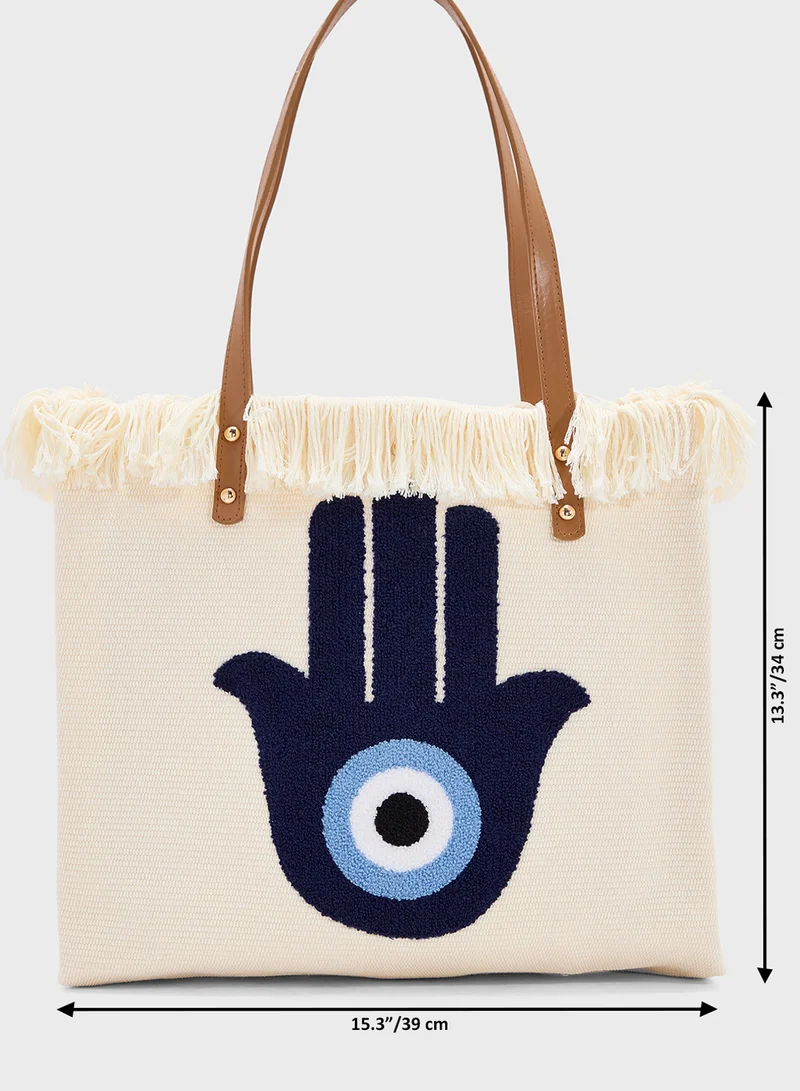 Ginger Frayed Edge Hamsa Canvas Shopper Bag