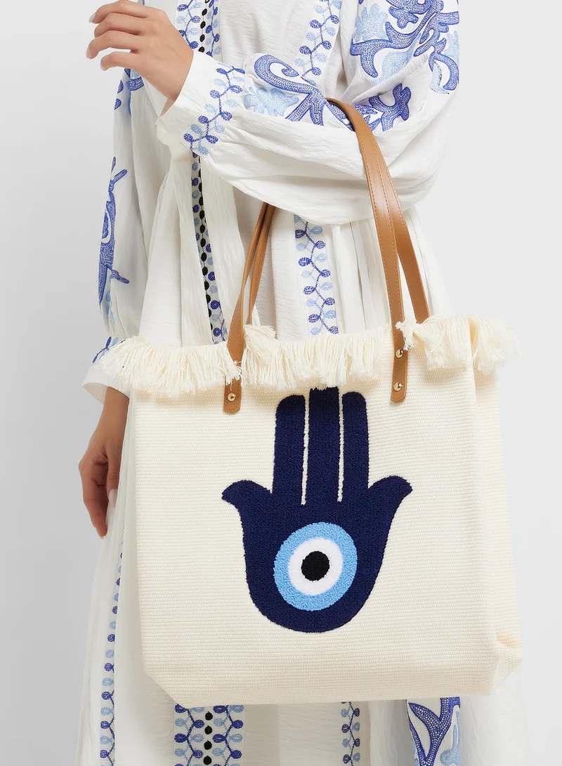 Ginger Frayed Edge Hamsa Canvas Shopper Bag