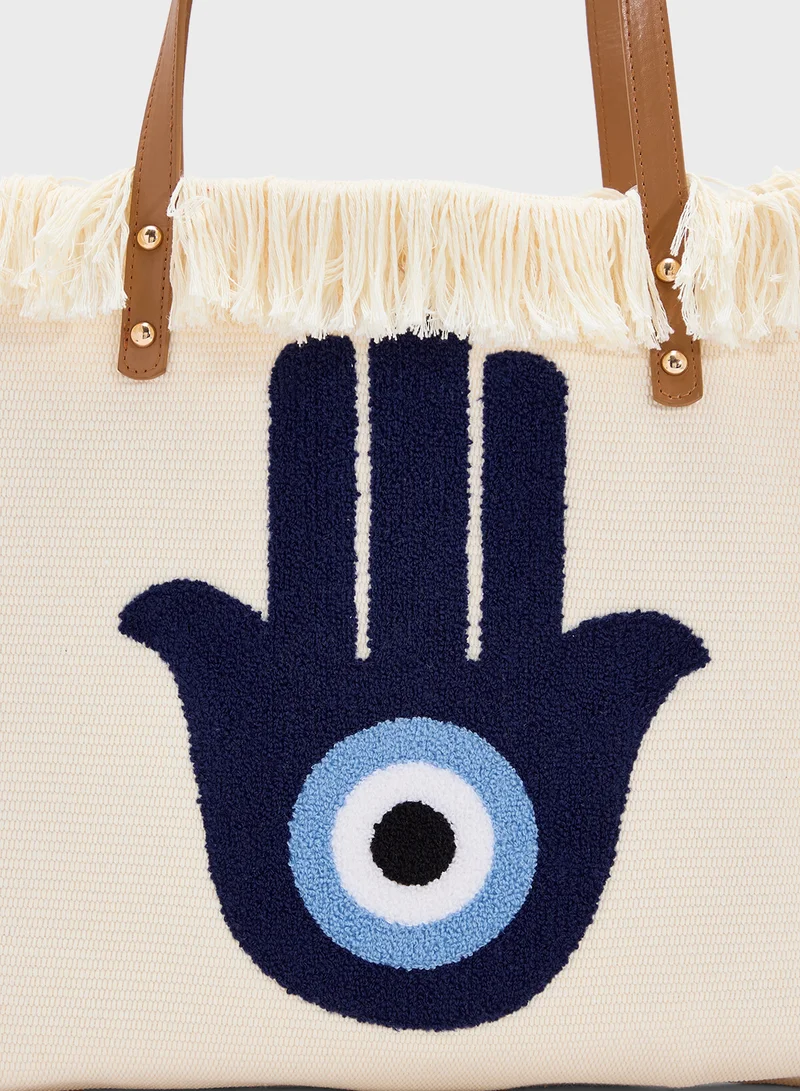 Ginger Frayed Edge Hamsa Canvas Shopper Bag