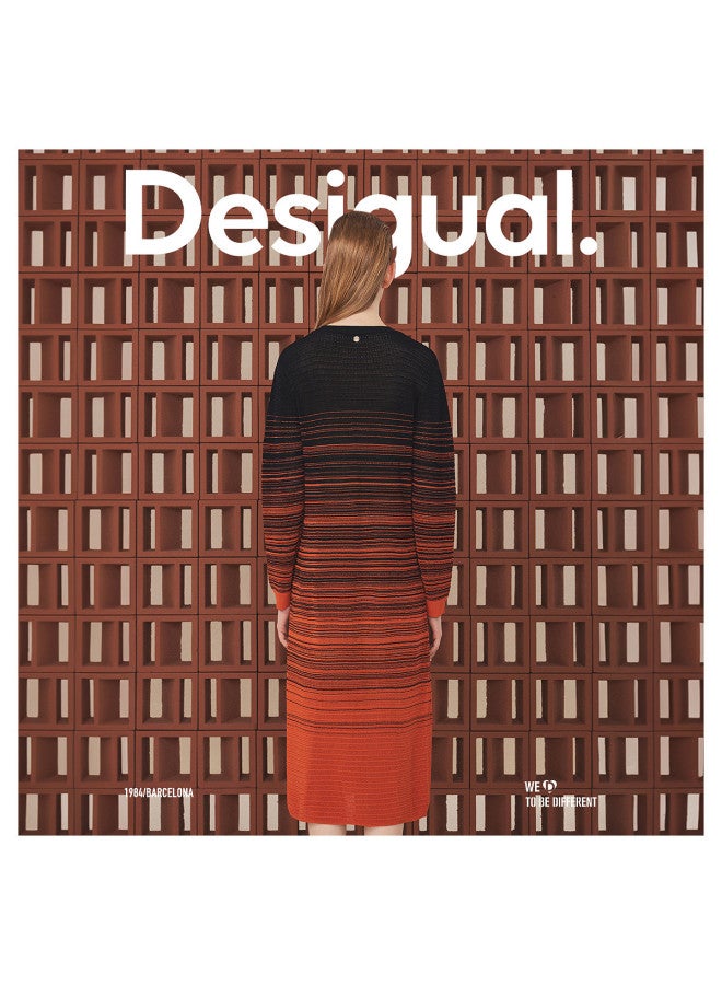 DESIGUAL knitted Oversized Striped Gradient Round-neck Long Dress - Image 5