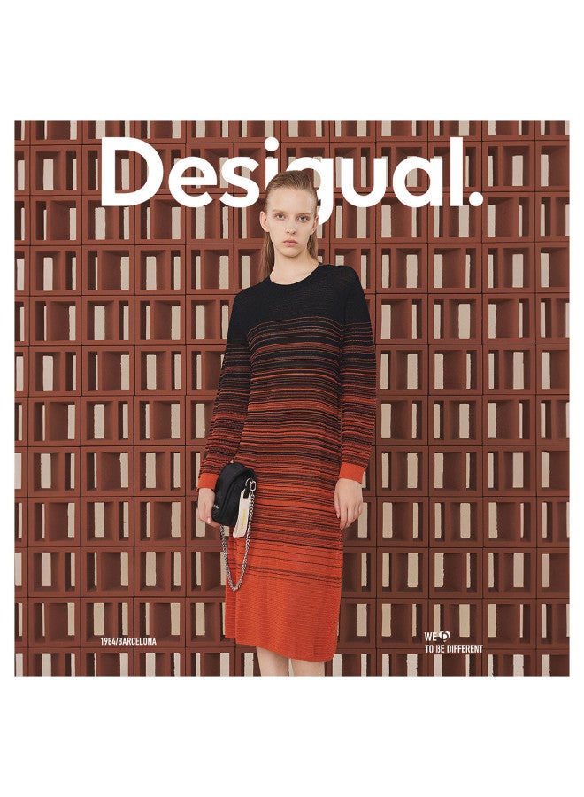 DESIGUAL knitted Oversized Striped Gradient Round-neck Long Dress - Image 4