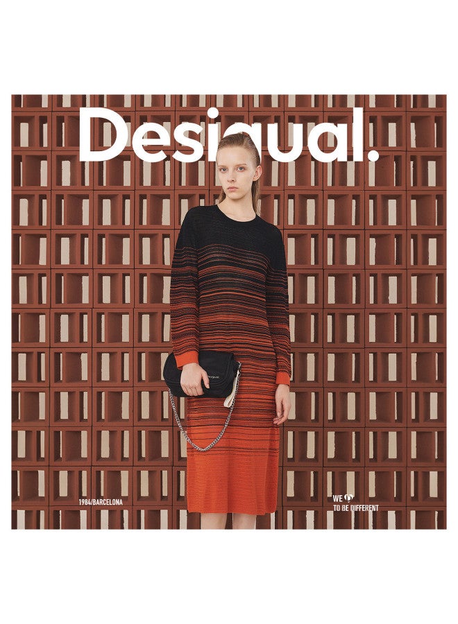 DESIGUAL knitted Oversized Striped Gradient Round-neck Long Dress - Image 3