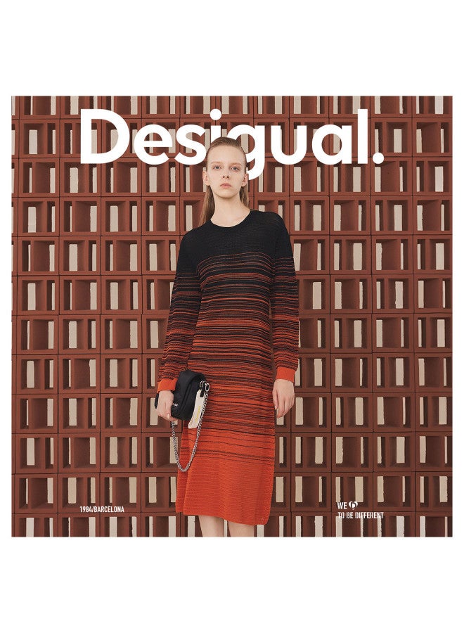 DESIGUAL knitted Oversized Striped Gradient Round-neck Long Dress - Image 2