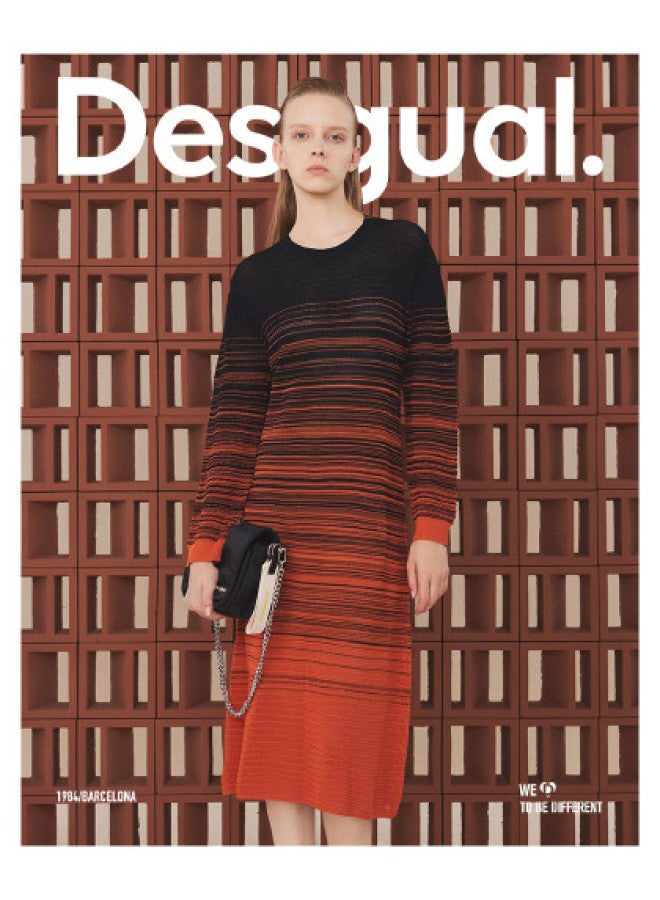 DESIGUAL knitted Oversized Striped Gradient Round-neck Long Dress - Image 1