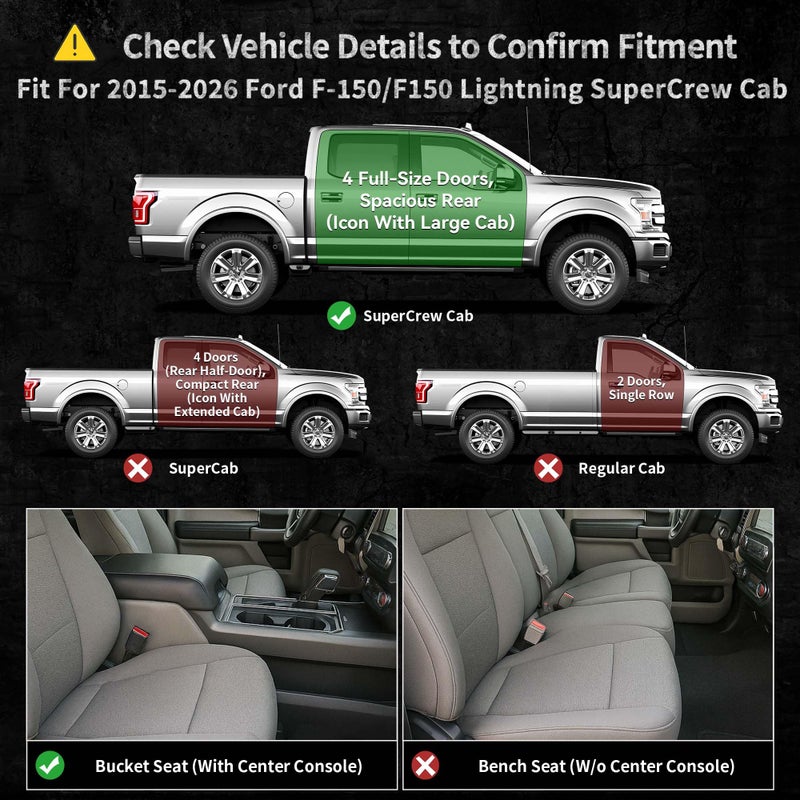 OEDRO Floor Mats Fit for 2015-2026 Ford F150 and 2022-2026 F-150 Lightning SuperCrew Cab, w/o Fold Flat Storage, TPE Precision Fit F150 Accessories Car Mats All-Weather Protection Liner - Image 2