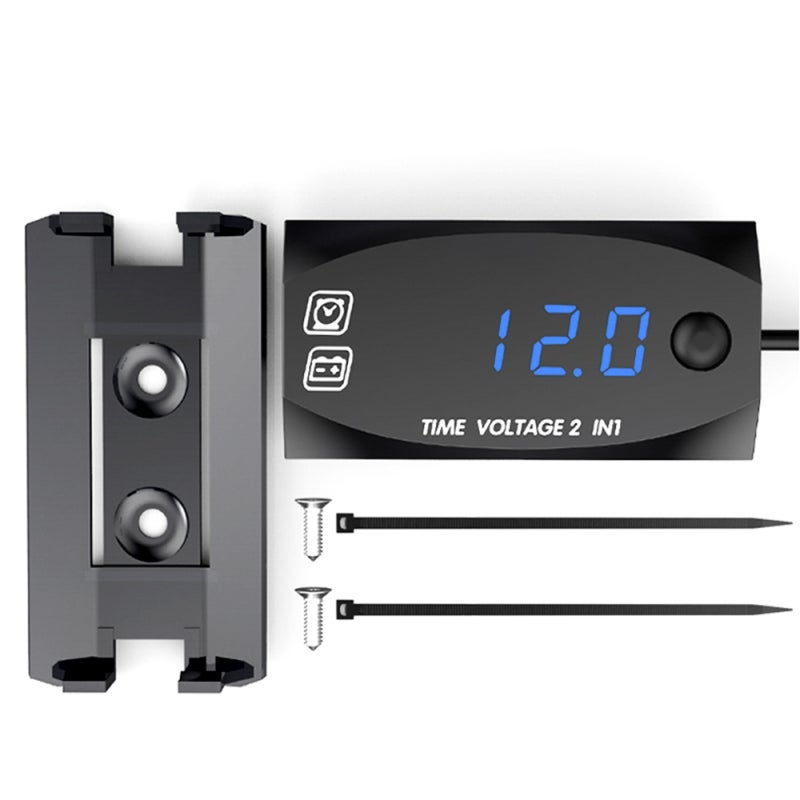 Motorcycle 2 In 1 Digital Time Clock Voltmeter: DC 6V-30V, IP67 Waterproof, Real-Time LED Panel Display, Low & High Voltage Warning for Motorcycle Riders - Image 3