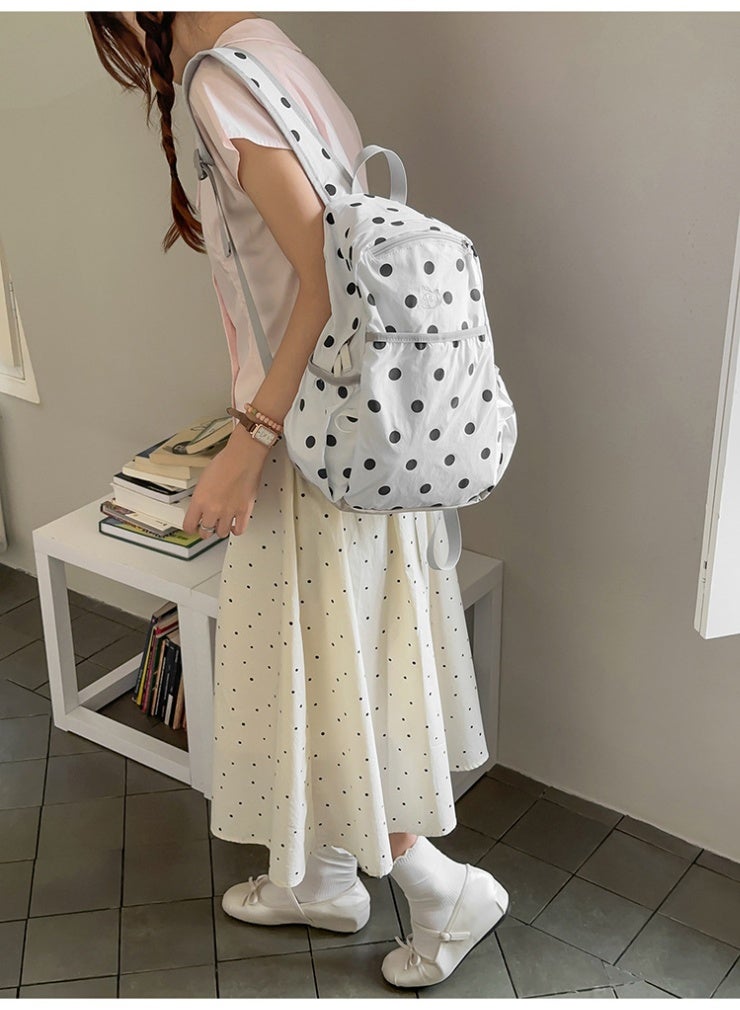 Polka Dot Commuter Backpack for Women, Waterproof Lightweight Student School Bag - Image 4