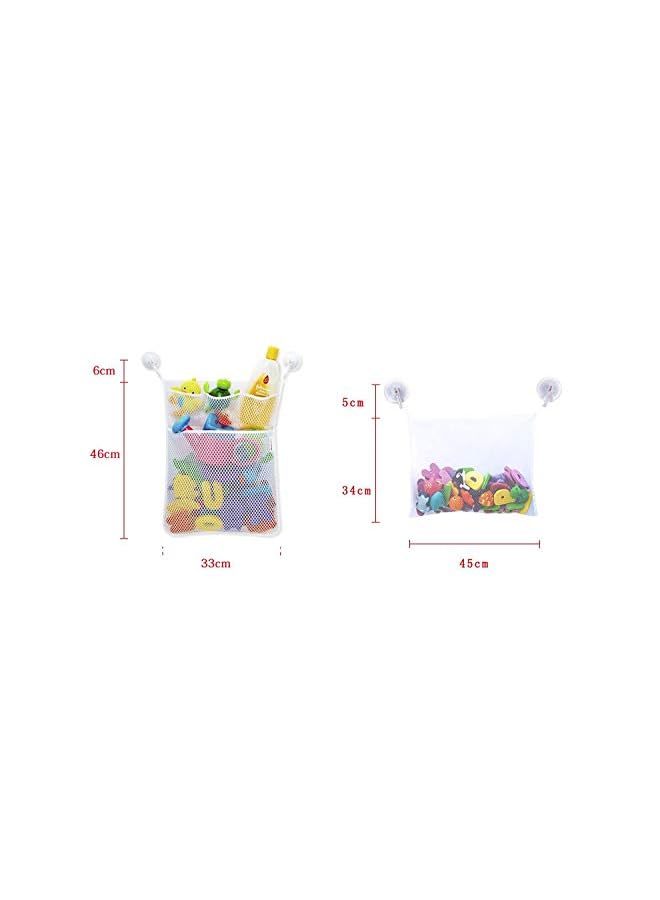 Toy Storage Organizer Baby Bathtub Toy Holder, 2 Mesh Net + 6 Anti-Slip Hooks, Bathroom Storage Shower Shampoo Soap Organizer (White Mesh)  - Image 2