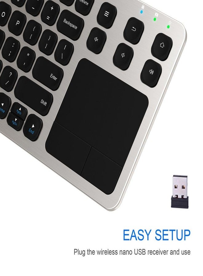 Arteck Wireless Keyboard, 2.4G Wireless Touch TV Keyboard with Easy Media Control and Built-In Touchpad Mouse Solid Stainless Ultra Compact Full Size Keyboard for TV-Connected Computer, Smart TV, HTPC - Image 3
