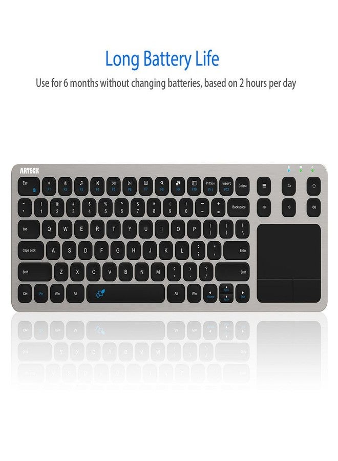 Arteck Wireless Keyboard, 2.4G Wireless Touch TV Keyboard with Easy Media Control and Built-In Touchpad Mouse Solid Stainless Ultra Compact Full Size Keyboard for TV-Connected Computer, Smart TV, HTPC - Image 5