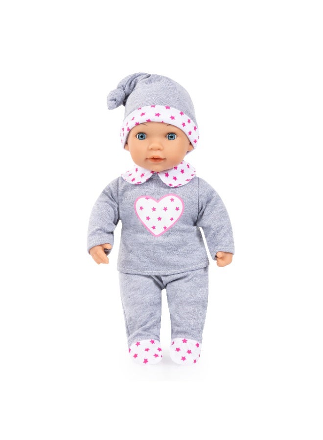 Bayer Design Doll: Interactive Tears Baby - Grey, Pink, Hearts - 15" (38cm) Soft Baby Doll W/Sound Function, Real Tears, Sleeping Eyes, Included Accessories Pacifier, Bottle, Rattle, Ages 3+ - Image 2
