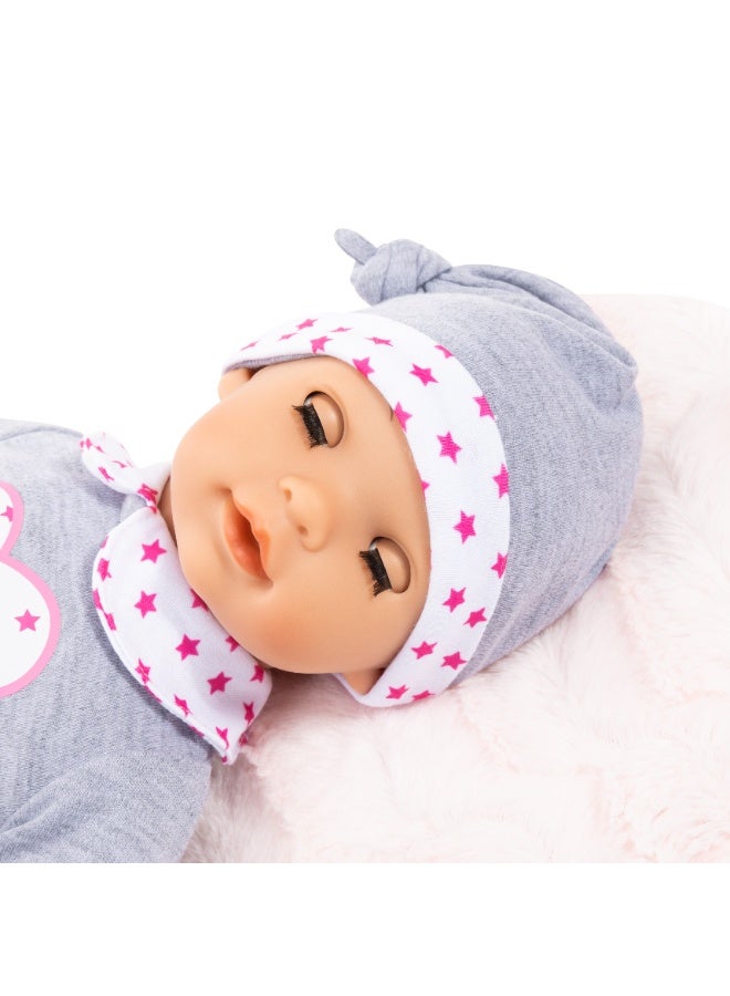 Bayer Design Doll: Interactive Tears Baby - Grey, Pink, Hearts - 15" (38cm) Soft Baby Doll W/Sound Function, Real Tears, Sleeping Eyes, Included Accessories Pacifier, Bottle, Rattle, Ages 3+ - Image 3