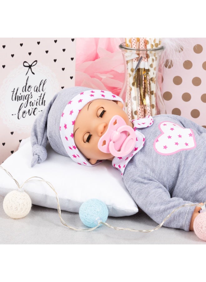 Bayer Design Doll: Interactive Tears Baby - Grey, Pink, Hearts - 15" (38cm) Soft Baby Doll W/Sound Function, Real Tears, Sleeping Eyes, Included Accessories Pacifier, Bottle, Rattle, Ages 3+ - Image 5