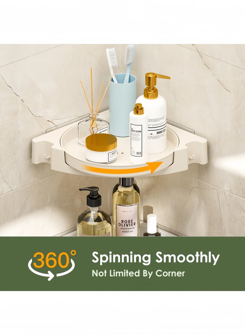 GGEROU Bathroom Shelf No Drill, 360 Rotating with Hook, Wall Mounted Adhesive bathroom corner shelf for Wetroom Bathroom Dorm and Kitchen, Milky White 2 Pack  - Image 2