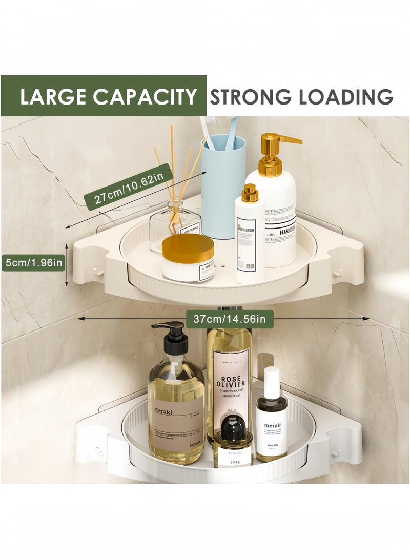 GGEROU Bathroom Shelf No Drill, 360 Rotating with Hook, Wall Mounted Adhesive bathroom corner shelf for Wetroom Bathroom Dorm and Kitchen, Milky White 2 Pack  - Image 4