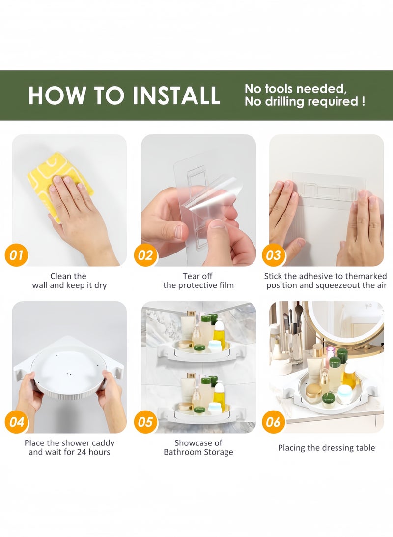 GGEROU Bathroom Shelf No Drill, 360 Rotating with Hook, Wall Mounted Adhesive bathroom corner shelf for Wetroom Bathroom Dorm and Kitchen, Milky White 2 Pack  - Image 5