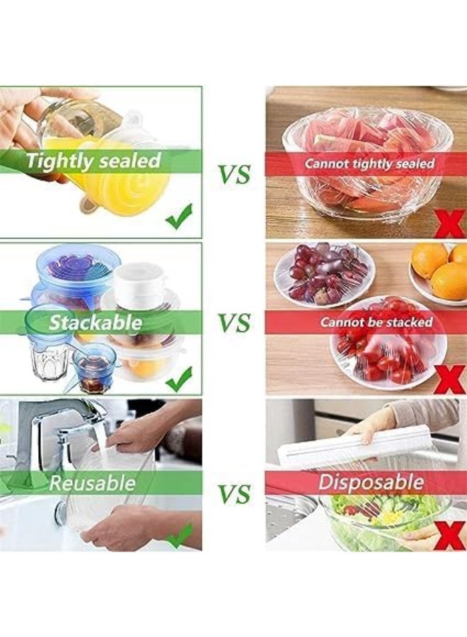 CAZADORA Silicone Stretch Lids - 12 Pack Reusable Food Covers for Containers, Bowls & Dishes - Eco-Friendly, Non-Toxic, Microwave-Safe Silicone Lids - Expandable, Airtight & Flexible, Perfect Alternative to Cling Film - Multi-Size, Fits All Shapes - Durable Kitchen Essential for Storing Food, Keeping Meals Fresh, Reducing Waste, Promoting Sustainable Living, Easy to Clean, Safe for Families, Space-Saving, Heat-Resistant & Flexible Silicone Covers for Home Cooking, Meal Prep & Food Storage - Image 3