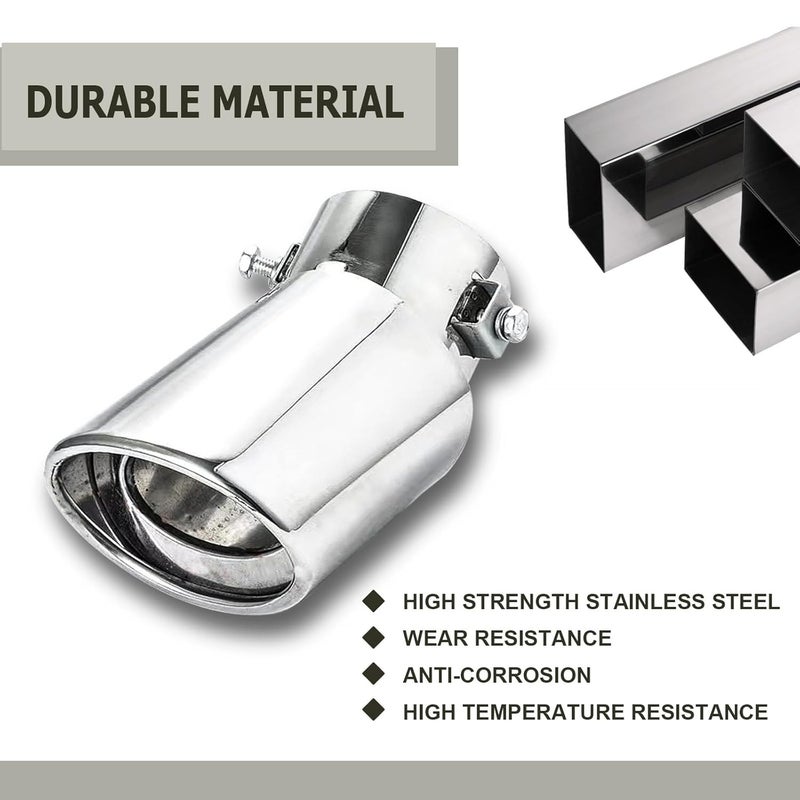 RBOKO Car Exhaust Tip Stainless Steel, 2.5" to 3.3" Adjustable Car Decoration Chrome Plated Finish Exhaust Tailpipe Tip Bolt/Clamp On Design Car Universal Exhaust Tip (Silver 2#) - Image 4