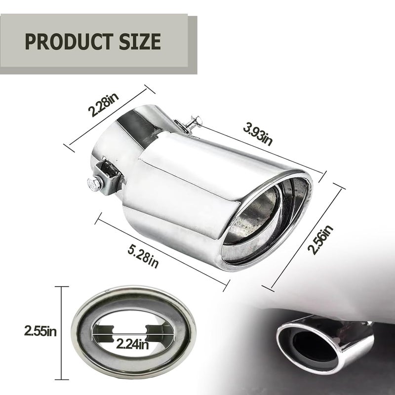 RBOKO Car Exhaust Tip Stainless Steel, 2.5" to 3.3" Adjustable Car Decoration Chrome Plated Finish Exhaust Tailpipe Tip Bolt/Clamp On Design Car Universal Exhaust Tip (Silver 2#) - Image 2