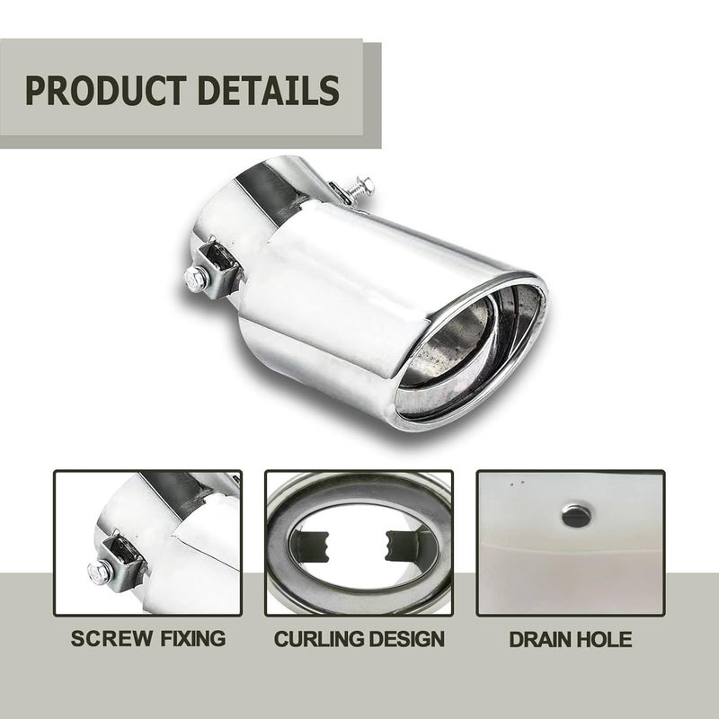 RBOKO Car Exhaust Tip Stainless Steel, 2.5" to 3.3" Adjustable Car Decoration Chrome Plated Finish Exhaust Tailpipe Tip Bolt/Clamp On Design Car Universal Exhaust Tip (Silver 2#) - Image 3